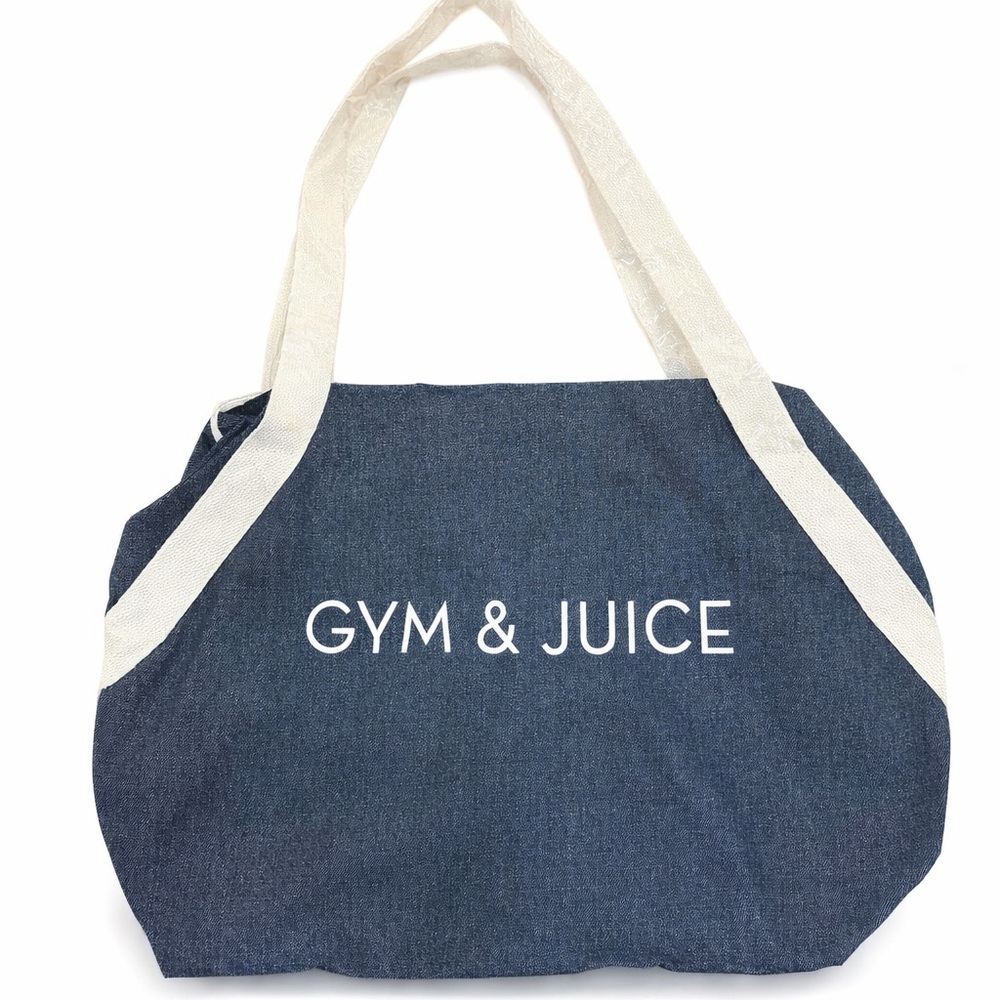 Gym & Juice Denim Canvas Tote Bag Reusable Shoulder Carryall